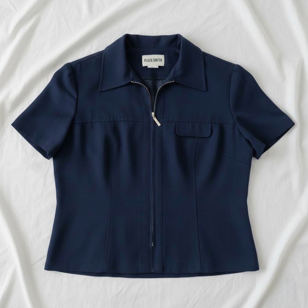 Plaza South Vintage Blue Zip Bomber Shacket Womens 10 Medium